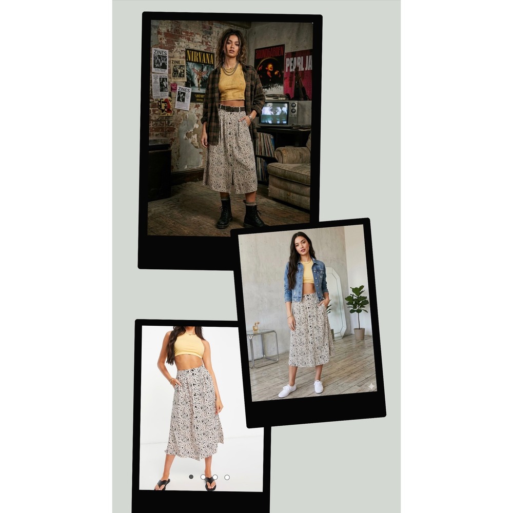 ASOS Button Front Midi Skirt Cheetah Pockets Side Slits Summer Beach 90's Chic 4